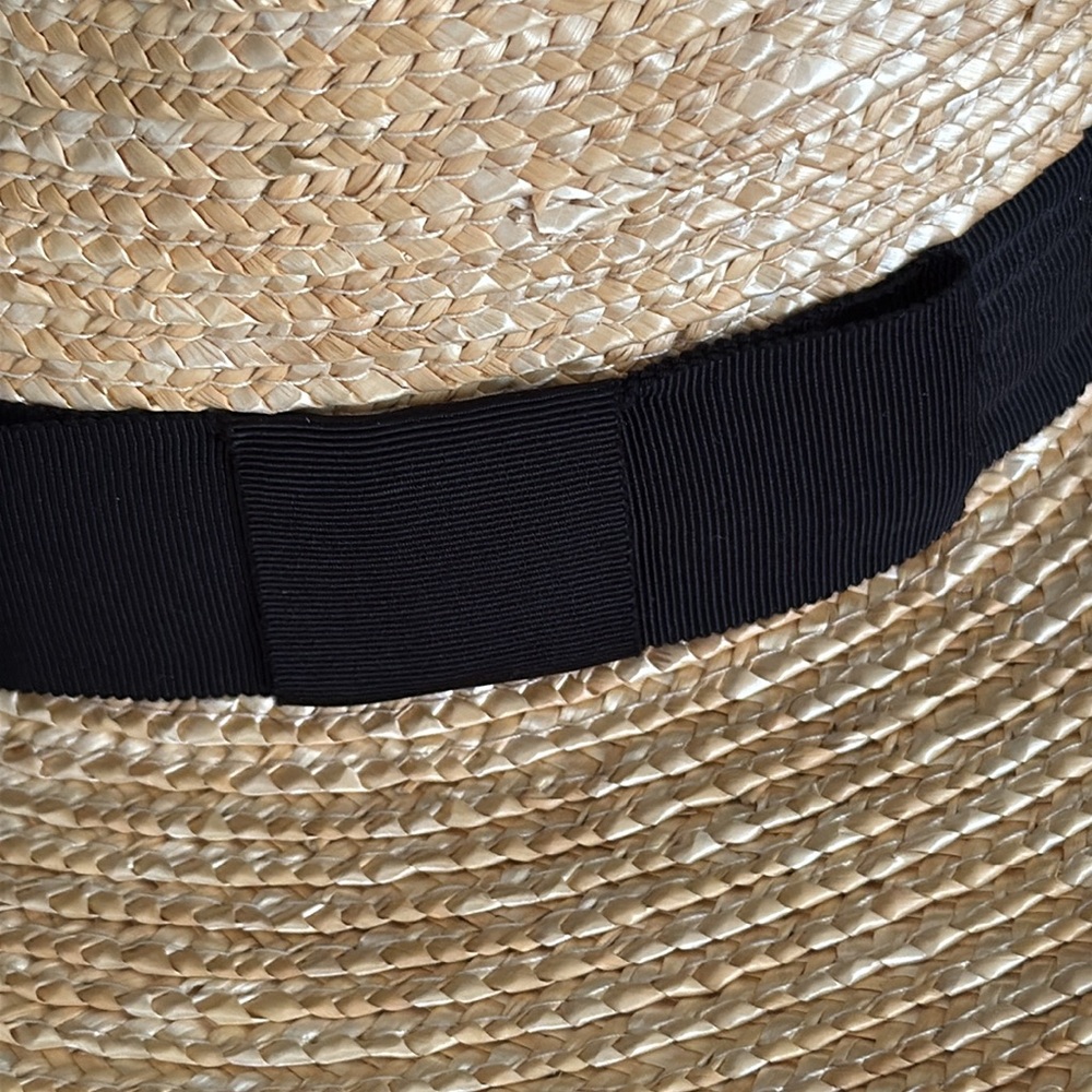 Brixton Natural Straw Boater Hat with Black Band - Picture 2 of 7